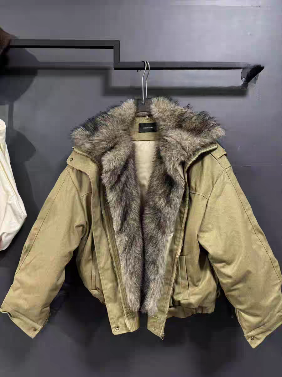 十三行冬季欧美系新款百搭显瘦时尚宽松休闲拼接毛绒派克服外套女