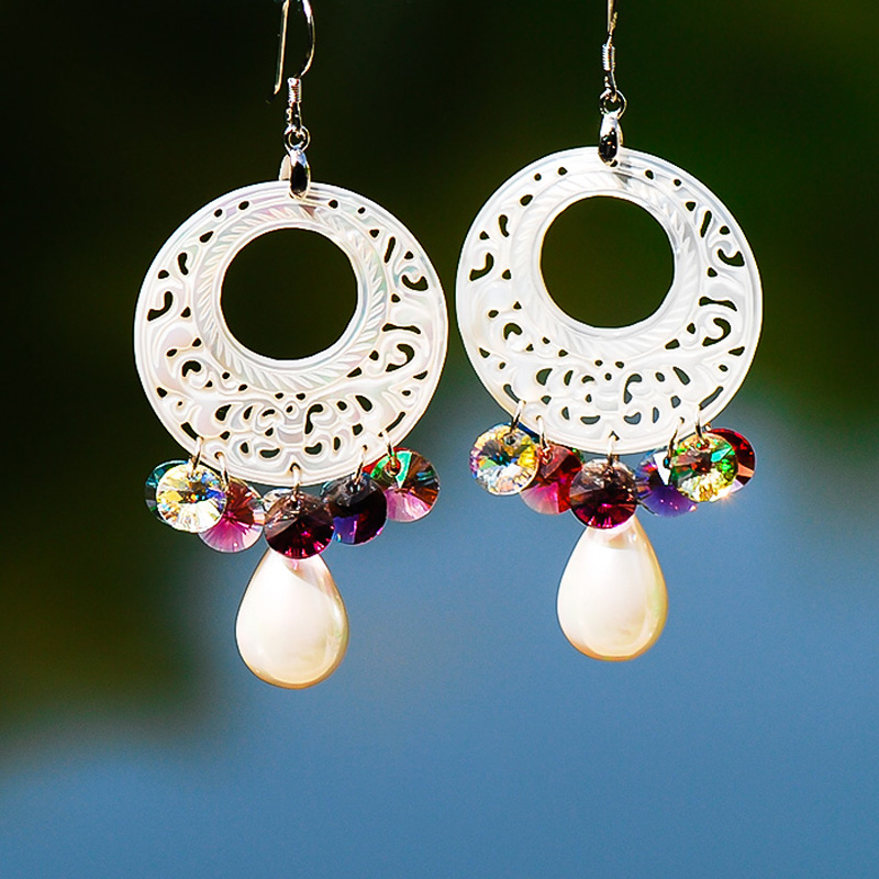 饰品水晶贝壳夸张民族风大耳环