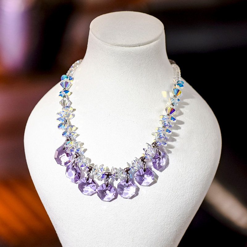 牧歌纯银饰品花朵水晶项链超闪锁骨链吊坠性感晚礼服套链配饰礼物