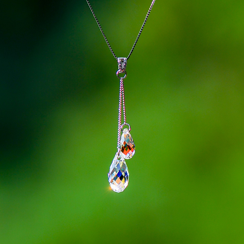水晶项链水滴流苏吊坠气质银饰品
