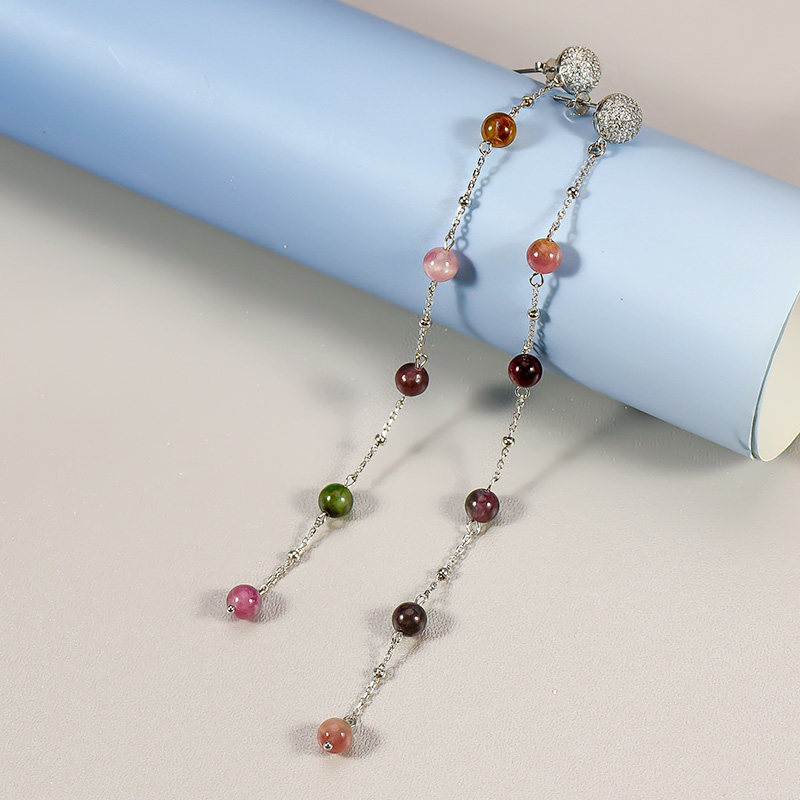 若锦新式长款复古气质银耳环碧玺耳钉仙女风耳坠轻奢晚礼服配饰女