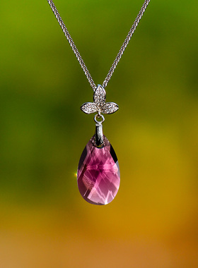 忆奴娇一刹那的芳华银饰品紫色水晶项链水滴吊坠锁骨链日常简约