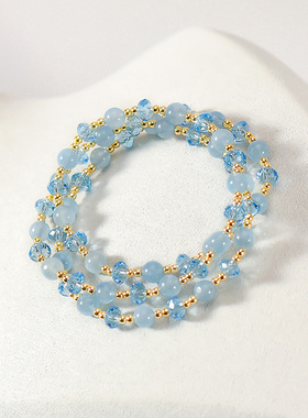 忆奴娇天然海蓝宝多层手链