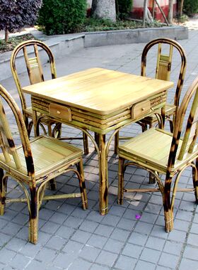 仿古竹制正方形麻将桌餐桌两用手搓收纳方桌家用庭院古镇茶楼棋牌