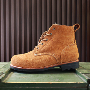 冬季黄翻毛陆空战士皮鞋反绒牛皮高帮保暖户外防寒工作靴大头皮鞋
