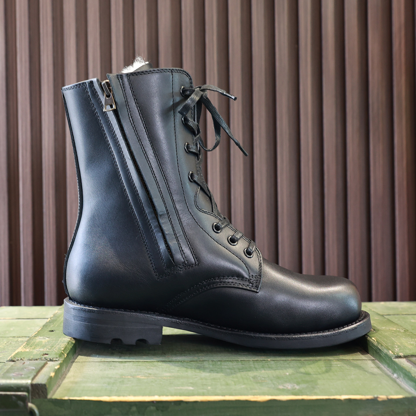 冬季高筒羊毛保暖真皮飞行靴78冬飞皮毛一体内衬拉链高帮棉皮靴男