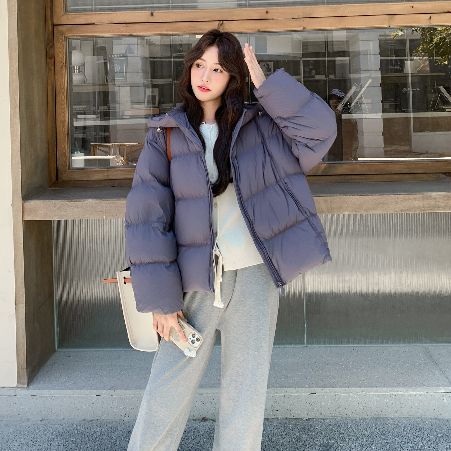 现货！紫色加厚90白鸭绒羽绒服宽松短款外套159-521P305K458,女装羽绒服,浙宝159
