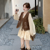 新款！美拉德短款连衣裙+麂皮绒马甲两件套装159-534P185K278，女装套装/套裙，浙宝159