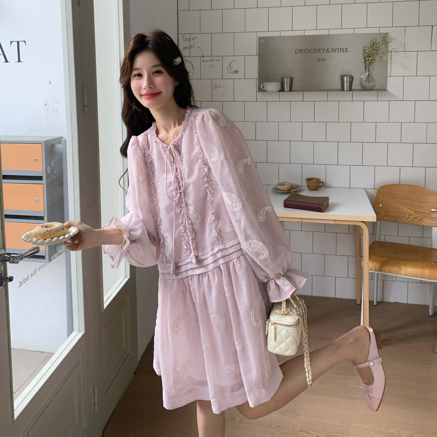 新款现货！度假风中长款泡泡袖法式连衣裙159-2608P145K238,女装连衣裙,浙宝159