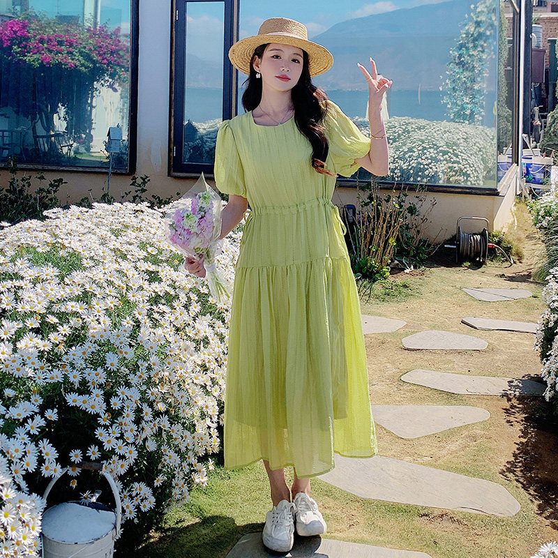 现货！绿色法式甜美超仙连衣裙159-8907P105K158，女装连衣裙，浙宝159