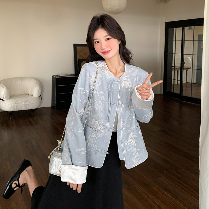 档口现货！定制高端刺绣面料新中式风外套短款159-748P165K248,女装短外套,浙宝159