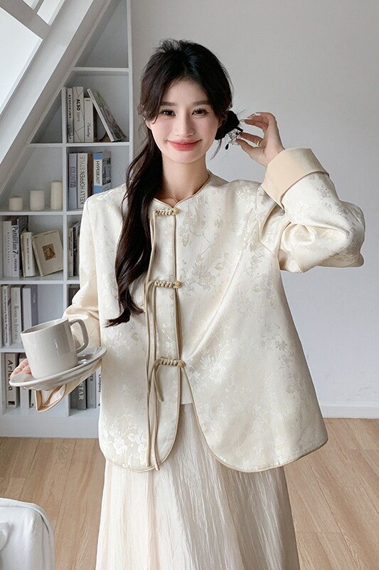 现货!新中式盘扣风外套女米白色159-0912P140K198,女装短外套,浙宝159