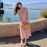 2025新款春季法式浪漫度假风粉色碎花连衣裙时尚甜美清新长袖裙子，女装连衣裙，浙宝159