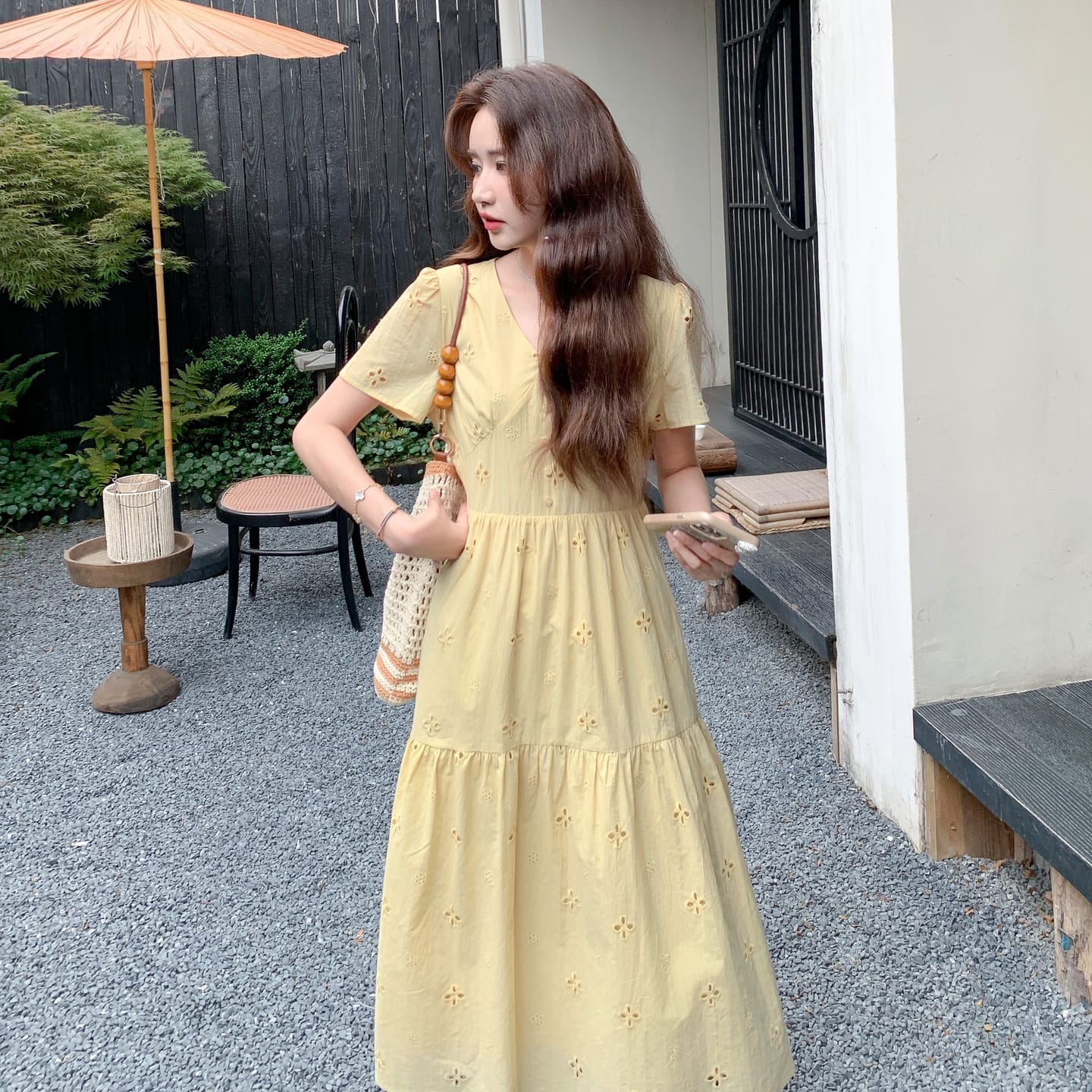 现货新款！韩版纯棉黄色长款连衣裙159-794P125K188,女装连衣裙,浙宝159