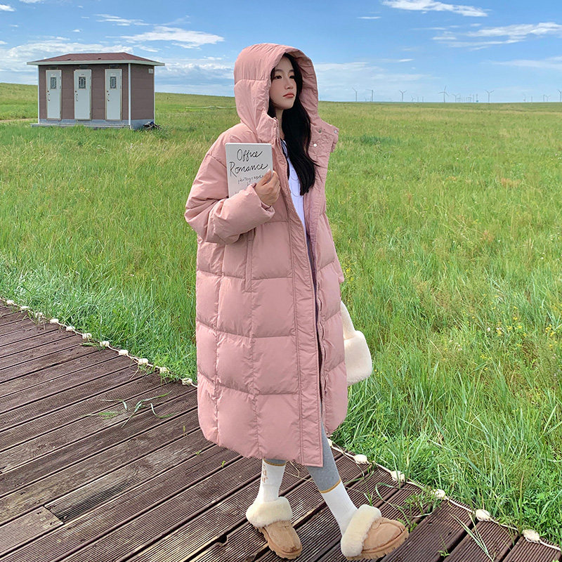 韩系甜美粉色羽绒服女冬季2024新款中长款过膝超好看加厚90白鸭绒图片