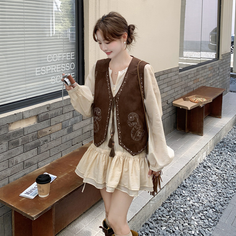 新款！美拉德短款连衣裙+麂皮绒马甲两件套装159-534P185K278,女装套装/套裙,浙宝159