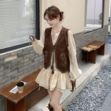 新款！美拉德短款连衣裙+麂皮绒马甲两件套装159-534P185K278，女装套装/套裙，浙宝159