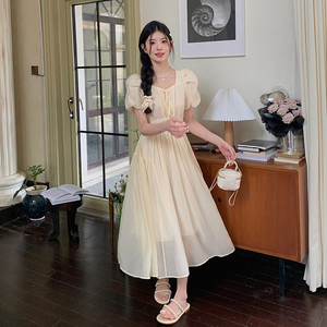 新款现货！法式天丝杏色修身连衣裙159-0936P120K178图片