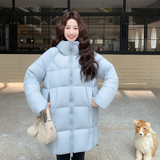新款！蓝色中长款泡芙90白鸭绒羽绒服女159-563P385k578，女装羽绒服，浙宝159