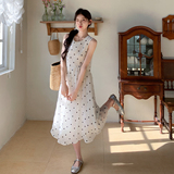 现货法式波点连衣裙无袖亚麻植绒不规则裙159-777P125K188，女装连衣裙，浙宝159