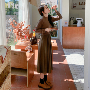 春装新款针织拼接百褶连衣裙小香风马甲套装159-0902P145K198图片