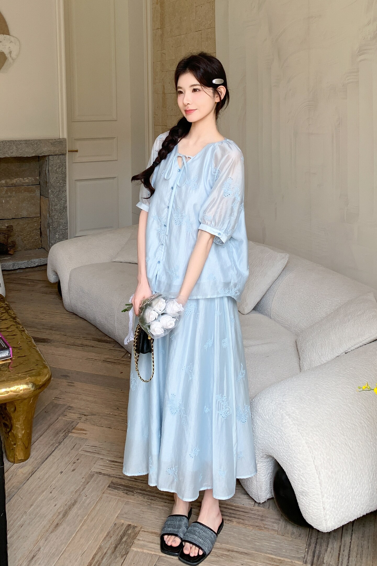 档口现货新中式风刺绣天丝两件套装159-788P165K248,女装套装/套裙,浙宝159