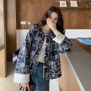 现货新中式风仿牛仔亮片盘扣刺绣外套女图片