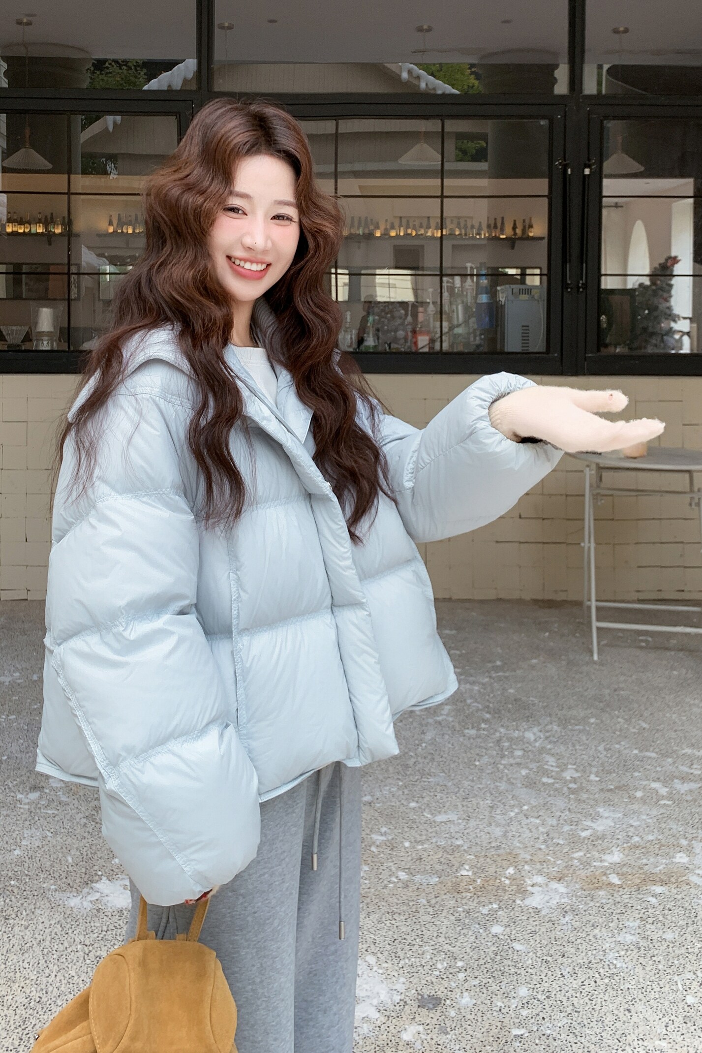 新款现货~蓝色泡芙针织领拼接90白鸭绒羽绒服159-555P305K458,女装羽绒服,浙宝159