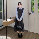 现货！高品质假两件拼接毛呢连衣裙159-734P145K208，女装连衣裙，浙宝159