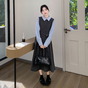 现货！高品质假两件拼接毛呢连衣裙159-734P145K208图片