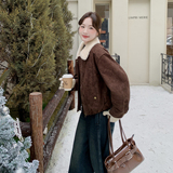 新款！深咖色麂皮绒加绒加厚棉衣夹克外套159-558P195K289，女装棉衣/棉服，浙宝159