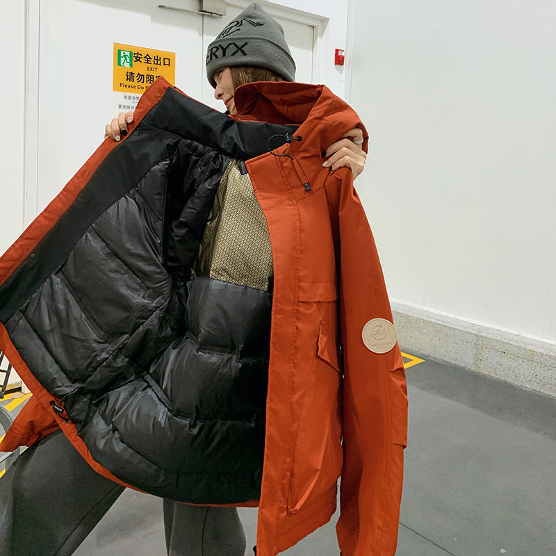 橘红色工装派克服女冬季羽绒棉服高级感小个子流行冲锋衣式棉衣,女装羽绒服,浙宝159