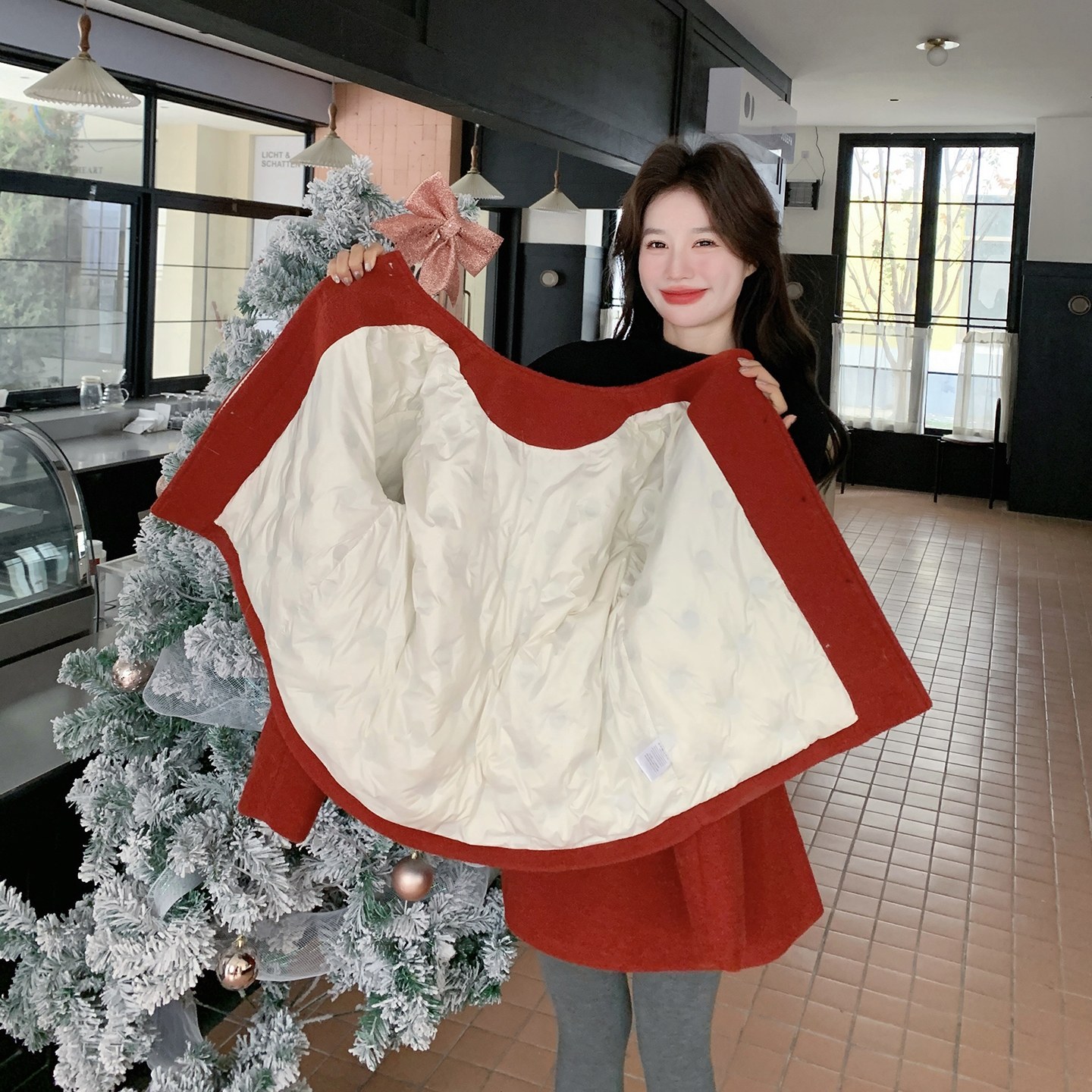 新款！红色毛呢羽绒服两件套配毛领套装159-566P285K428,女装套装/套裙,浙宝159