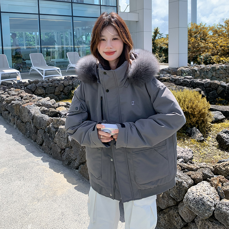 新款现货！工装风灰色90白鸭绒派克羽绒服外套159-709P295K438,女装羽绒服,浙宝159