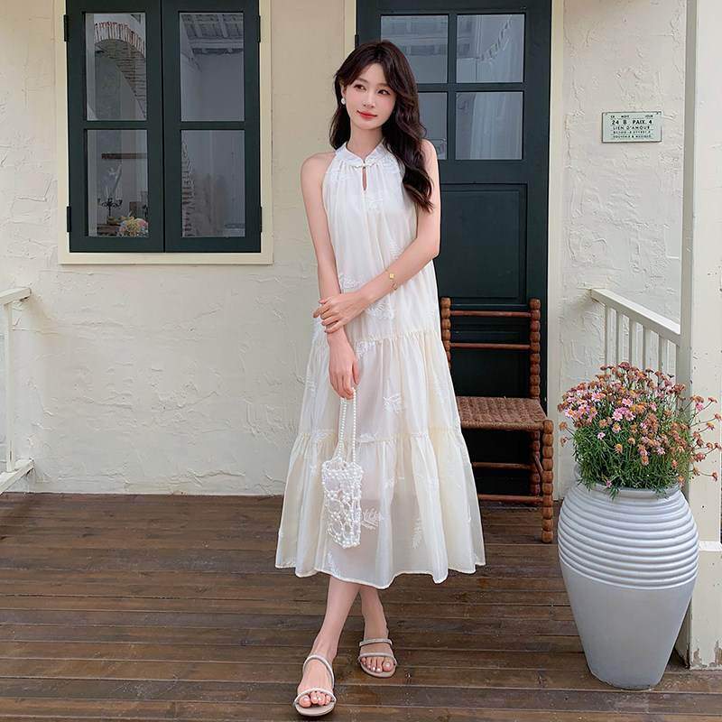 现货！夏装白色度假风无袖刺绣连衣裙159-0925P125K178,女装连衣裙,浙宝159
