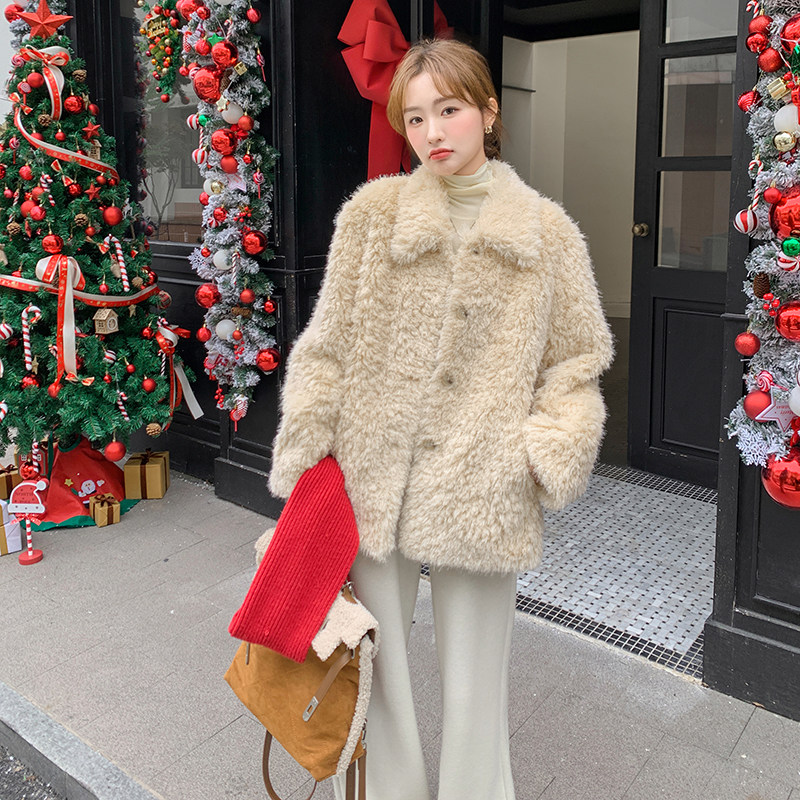 现货保暖羊羔毛皮毛一体外套女短款159-724P165K248,女装短外套,浙宝159