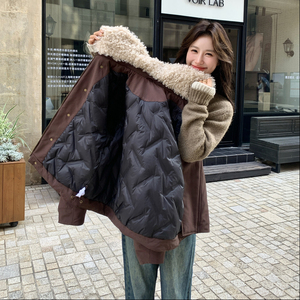 现货！咖色羽绒服宽松保暖90白鸭绒外套159-545P255K378，女装羽绒服，浙宝159