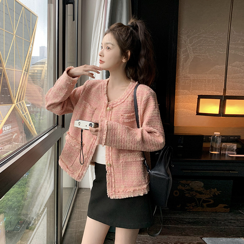 粉色小香风外套女2024秋新款别致设计感流苏流行漂亮法式气质上衣，女装短外套，浙宝159