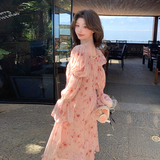 2025新款春季法式浪漫度假风粉色碎花连衣裙时尚甜美清新长袖裙子，女装连衣裙，浙宝159