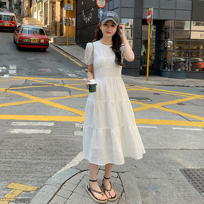清纯系松弛感白色连衣裙女夏2025年收腰慵懒独特绝美漂亮度假长裙,女装连衣裙,浙宝159