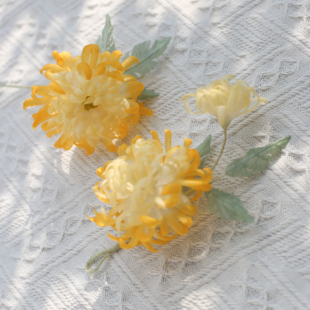 玉蕊|黑喵喵原创黄色菊花真丝烫花发饰造花古风汉服头饰配饰