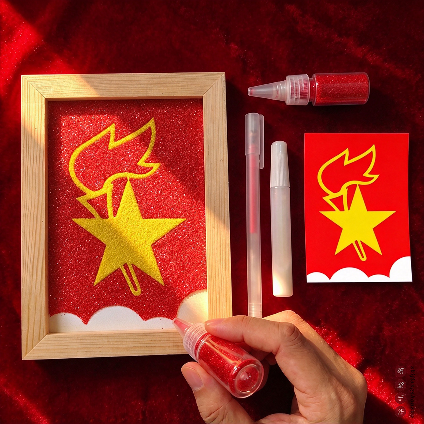 少先队长征沙画爱国红色diy手工