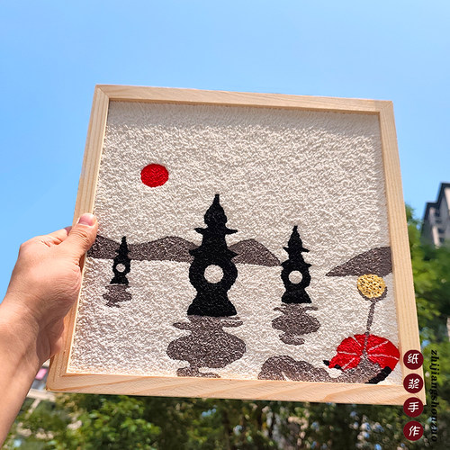 纸浆画数字油画原木画框中国风