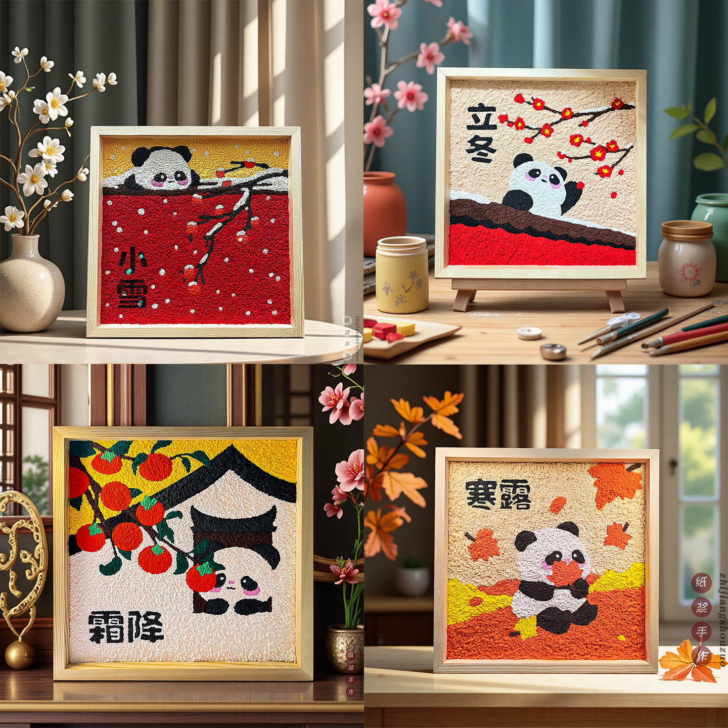 纸浆画非遗手工儿童24节气熊猫