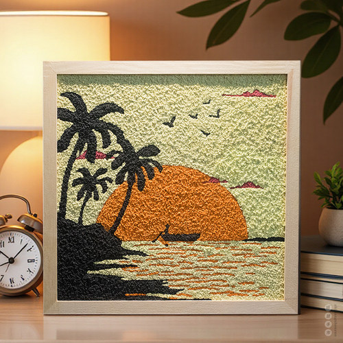 风景纸浆画纸浆手作原木画框礼物