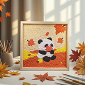 非遗纸浆画熊猫可爱手作数字油画DIY填色画材料包纯木画框民族画