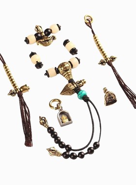 藏式文玩108佛珠铜配饰套装三通隔珠隔片全套金刚星月百香籽小号