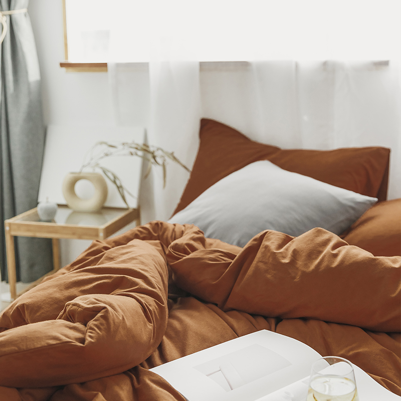 新款柔软贴身针织棉焦糖色四件套