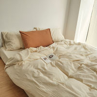 Japanese-style pure cotton washed cotton and linen four-piece set, simple and artistic plain color quilt cover, customizable double bed sheet and bedding thumbnail 7