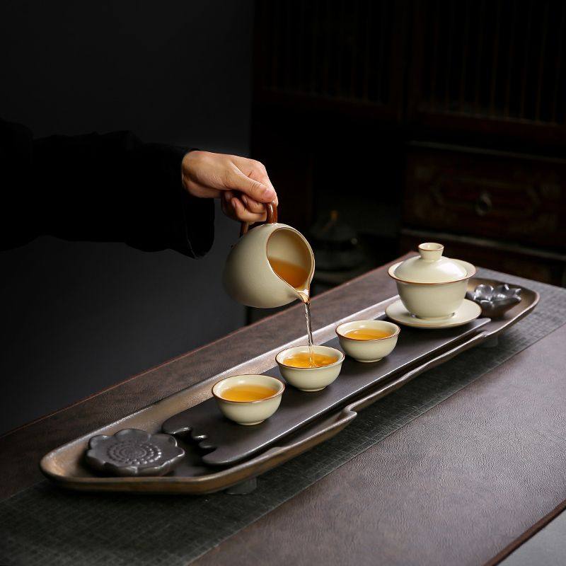 家用中式陶瓷干泡排水茶盘